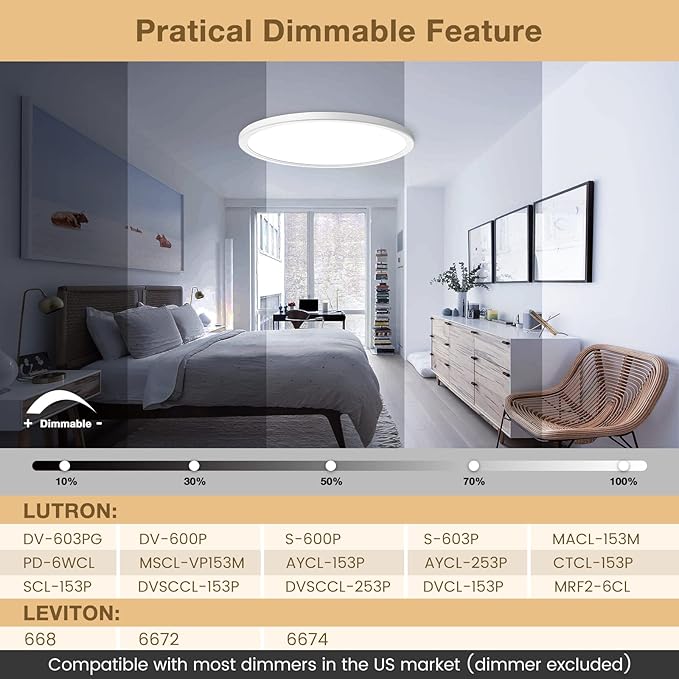 LED Flush Mount Ceiling Lights Dimmable 12Inch 3200LM 24Watt, 3000K 4500K 6000K, Low Profile Surface Mount Super Slim Light Fixtures, Thin Flat LED Panel Lights for Bedroom Bathroom Hallway, 4 Packs