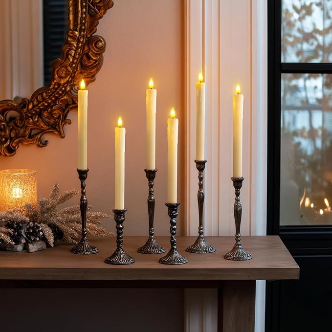 Homemory 3 Pcs Real Wax Flameless Taper Candles with Remote Timer and Dimmer, Battery Operated Candlesticks with Flickering Light, Ivory Window Candles, 9.6 Inches for for Wedding Home Decor