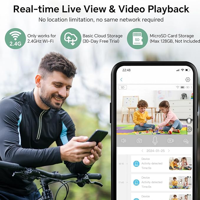 Security Camera Wireless Outdoor 4K Battery Powered Full Color Night Vision WiFi Indoor Camera 2-Way Talk Motion Detection Microphone Spotlight Alarms SD/Cloud Storage for Home Security Yard Kids Pets