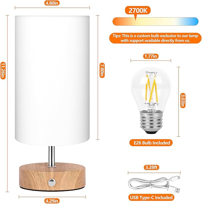 2-Pack Rechargeable Table Lamps, Cordless Bedside Lamps with Stepless Dimming, Portable 6000mAh Battery Operated LED Desk Lamps, Wireless Lamps with Wood-Grain Base, Modern Night Light for Bedroom