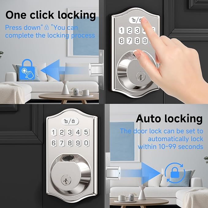keyless Entry Door Lock deadbolt with Handle Set- Front Door Fingerprint Smart Locks with 2 Lever Handles-Keypad Code Deadbolt -App Control,Auto Lock,Easy to Install