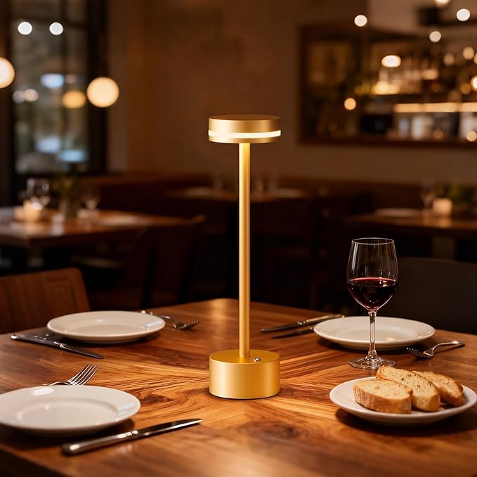 Gold Modern Cordless Table Lamp Rechargeable, Aluminum Touch Lamp & 4000mAh Battery Operated, 3000K LED Table Lamps for Home Decor, Dining, Reading, Desk, Bedroom, Gift