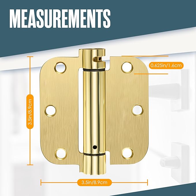 Houseables Self Closing Door Hinges, Spring Hinge Door Closer, Spring Loaded, Auto Close, 3.5 Inch, Automatic Closer, Auto Shut, Interior, Garage, Exterior, Adjustable Tension, 5/8 Radius, Brass, 2 PK