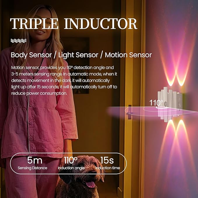 Rechargeable Motion Sensor Night Light, Magnetic RGB Color Changing LED Ambient Lighting, Compact Battery Operated Indoor Wall Light for Hallway, Stairs, Bathroom & Kids Room (USB-C)