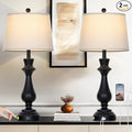 Touch Lamps for Night Stands Set of 2-29.5" Tall Bedside Lamp with USB C+A, 3 Way Dimmable Bedroom Lamps, Black Metal Table Lamps for Living Room