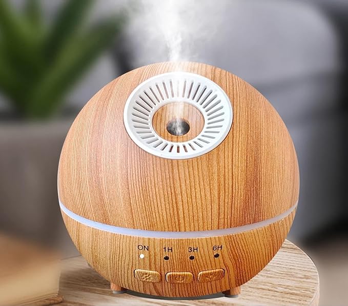 2-in-1 Air Humidifier & Aroma Diffuser Home Fragrance Room Decor Essential Oil Diffuser Humidifiers for Bedroom LED Light Color Changing Car Air Freshener (Light Wood-2)