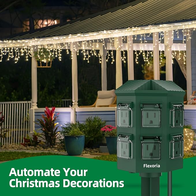 Outdoor Power Stake Timer, Remote Control Dusk to Dawn Light Timer, 6FT Extension Cord Waterproof, 6 Grounded Outlets for Graden and Yard Decorations, ETL Listed (6 FT)