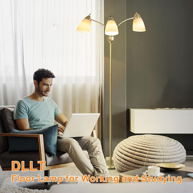 DINGLILIGHTING Floor Lamp Gold for Room: 3-Light Adjustable Flexible Gooseneck Tree Standing Lamp for Bedroom Study Room Office - Modern Multi Head Reading Floor Lights