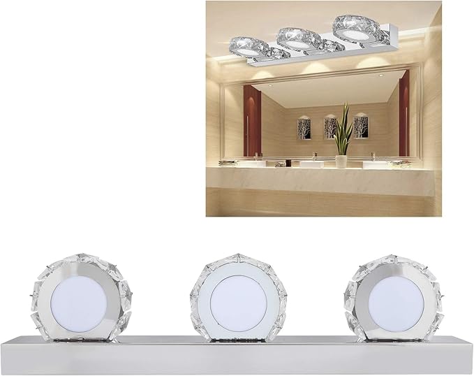 Waterproof LED Mirror Front Light, 16W, 4 Lights, 85-265V, Round Makeup Lights, White - IP65 Protection, Energy Saving, Bathroom and Dressing Room Use (3 Lights)