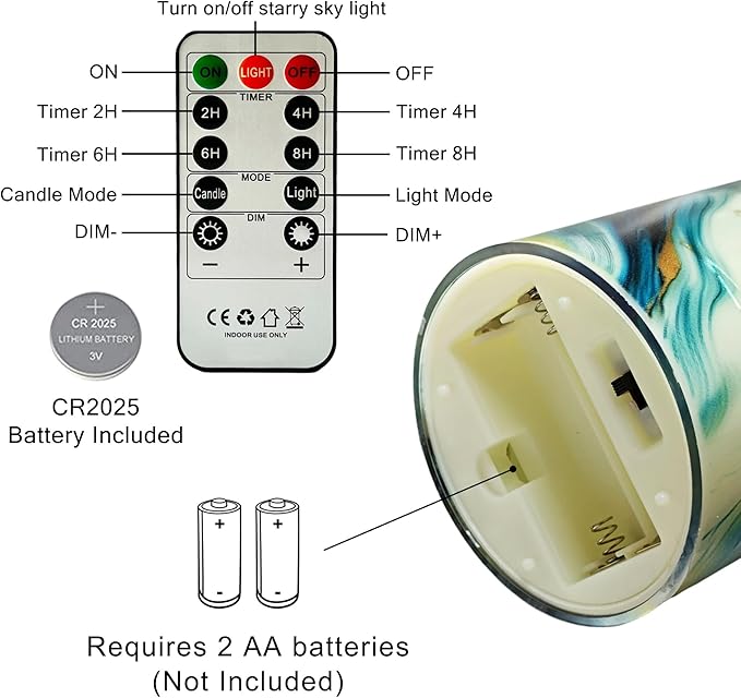 Printed Flameless Candles with String Lights - Set of 3 Battery Operated Candle Flickering Floral LED Pillar Candles with Timer Remote for Home Decor Romantic Ambiance,BG