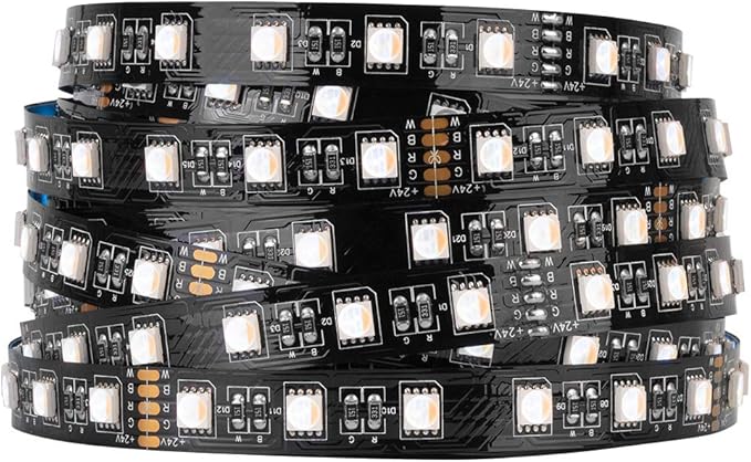 BTF-LIGHTING 5050 RGBW RGB+Warm White(2700K-3000K) 4 Colors in 1 LED Tape Light DC24V 5m 16.4ft 60LED/m Multi-Colored IP30 Black 12mm PCB for Bedroom Kitchen Home Decoration(No Adapter or Controller)