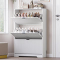 Entryway Shoe Cabinet with 3 Flip Drawers, Narrow Shoe Organizer Cabinet with Fluted Panel and Adjustable Shelves for Foyer, Hallway