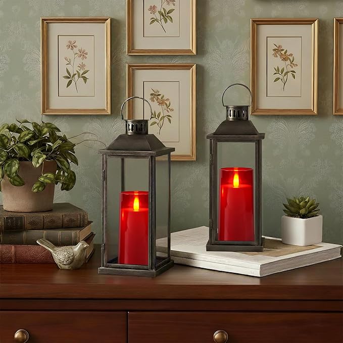 Raycare Flameless Electronic Pillar Candles with Remote Control and Timer- Battery Operated Realistic Flickering LED Fake Candle for Home, Wedding, Valentine's Day Decor, Red,Set of 2(3"x6"6")