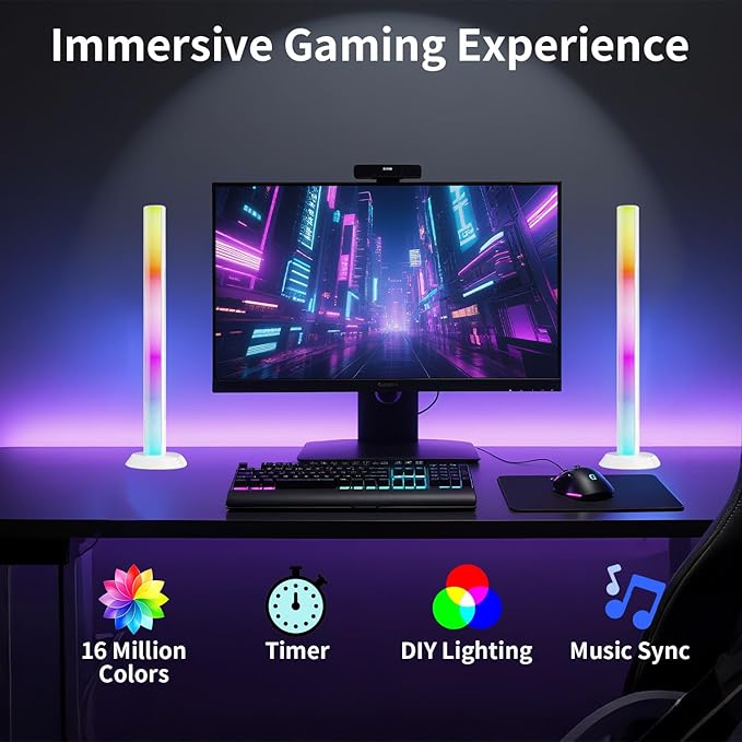 LED Strip Lights,14 Inches Monitor Backlight with Music Sync, 16 Million Colors, APP & Remote Control, USB Powered DJ Light for Party Room TV PC Gaming Desk Decor (White)