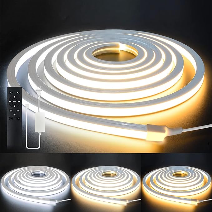 LED Strip Lights 16.4ft 110-120V,Dimmable Silicone Neon Rope Lights,Flexible Outdoor Waterproof Neon Strip Lights for Mirror,Kitchen,Cabinet,DIY Lighting