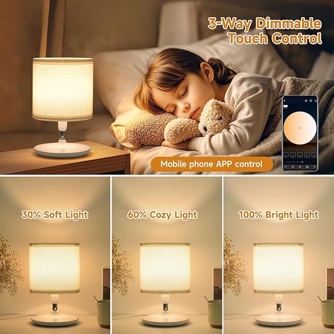 Table Lamps Set of 2 for Living Room Bedroom, Bedside Table Lamp with USB C and A Ports, Bedside Lamps for Nightstand with Linen Lamp Shades, Desk Lamp for Office