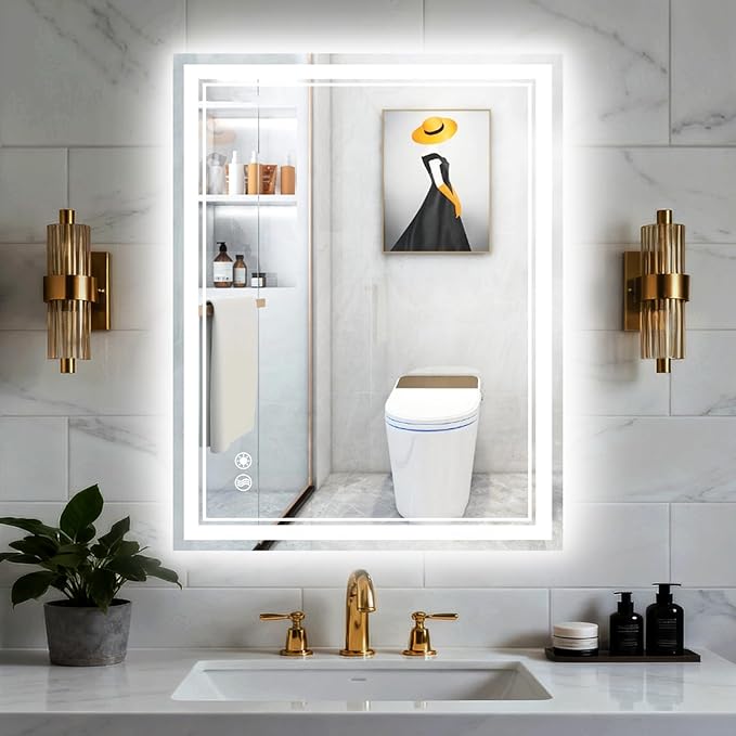 28“ x 36” LED Bathroom Mirror Fogless LED Mirror for Bathroom Dimmable 3 Colors Lights Smart Vanity Mirror Touch Sensor Home Decor Wall Mounted Horizontal/Vertical