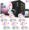Amico 6 Pack 4 Inch Smart LED Recessed Lighting, WiFi Bluetooth Canless Downlight with Junction Box, RGB & 2700-6500K Color Changing, 10W=70W 800LM, Voice&Remote&Group Control