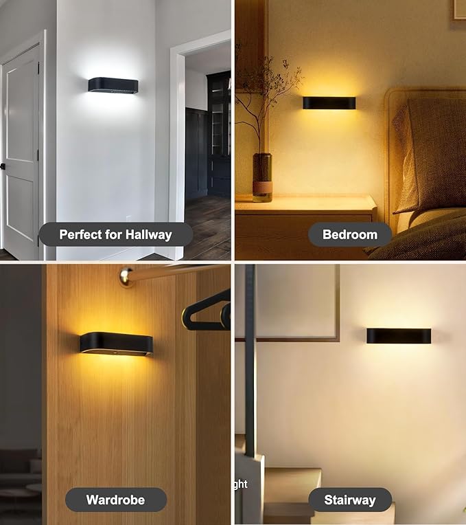 2Pcs Motion Sensor Wall Light with Remote Control, LED Indoor Up and Down Wall Sconce, 6000mAh Rechargeable Battery Powered Wall Lamps, 3 Colors Wireless Wall Lamp, Brightness Adjustable