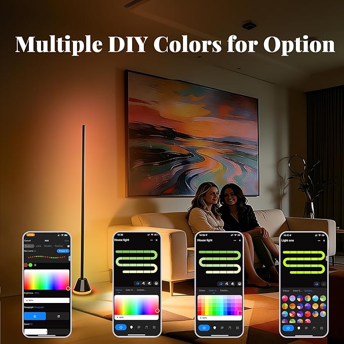 Smart RGB Corner floor lamp LED Floor lamp Color Floor Lamp with App & Remote Control, 16 Million Colors, Music Sync & Timer Setting for Bedroom & Gaming Room (1 Pack with Alexa Voice Control)