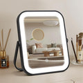 Rechargeable Vanity Mirror with Lights, 10"×8" Makeup Mirror with Lights, 1500mAH Battery, Smart Touch with 3-Color Lighting, Dimmable, HD Desk Mirror, Women Gift, Travel Essentials (Black)