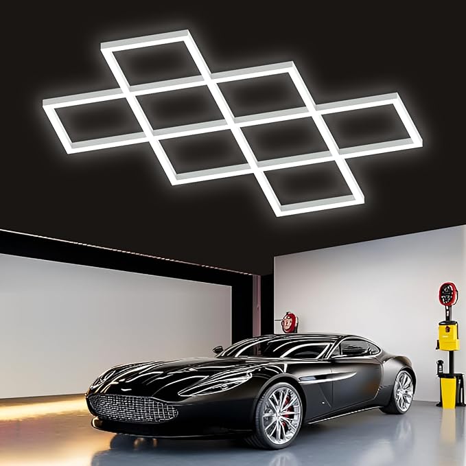 Hexagon LED Garage Lights 8 Hex Ultra-Bright Strip Lights New Updated Diamond Commercial Lighting for Garage Car Detailing Barber Shop Gym Warehouses Basement.