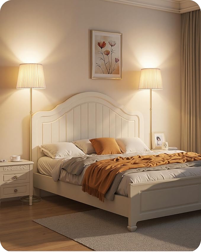 Dimmable Floor Lamp for Living Room, 68" Tall Standing Lamp, Reading Light with Remote & Foot Pedal, 10W LED Bulb (3000K-6500K) Included, FCC Listed, Reinforced Base, Gold and White DW12LD05