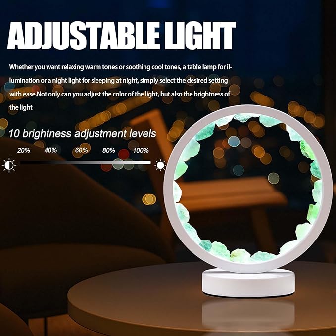 Runyangshi Natural Crystal Green Fluorite Round White Frame Tri-Color Ambient Light Home Decoration Night Light Mother's Day Gift