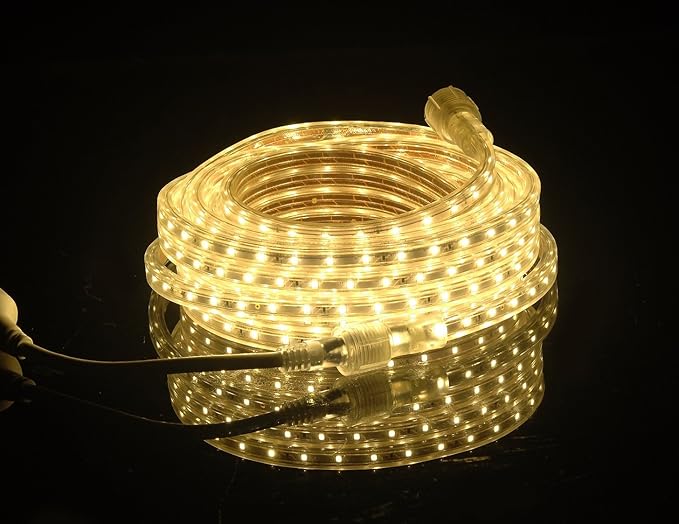 CBConcept UL Listed, 13 Feet, 1400 Lumen, 3000K Warm White, Dimmable, 110-120V AC Flexible Flat LED Strip Rope Light, 240 Units 3528 SMD LEDs, Indoor Outdoor Use, Accessories Included, Ready to use
