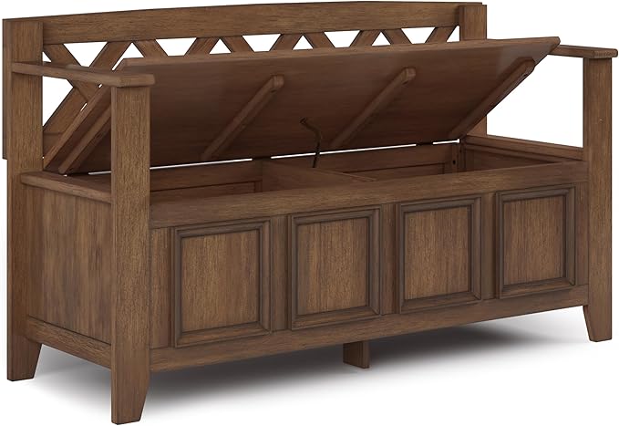 SIMPLIHOME Amherst Entryway Storage Bench - 48 inch Wide Solid Wood Hallway Seat in Rustic Natural Aged Brown, Transitional Bench for Entryway or Living Room with Lift-Up Lid and Spacious Storage