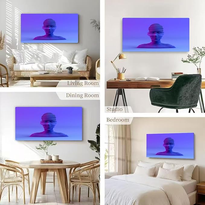 Wibinuki Wall Art Wall Decor Wall Paintings D Layered Shape Cyborg Head on Neon Colored for Living Room Bedroom Bathroom Home Decor Can Be Hung Directly 20"x 40"