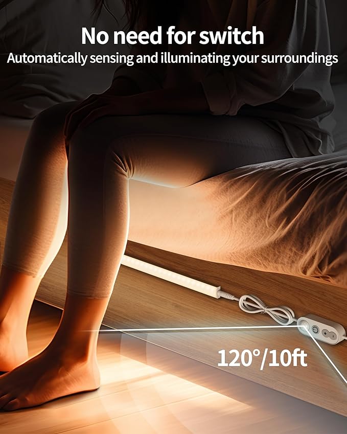 ASOKO Motion Sensor Dimmable Led Under Cabinet Lighting Plug in - 3 Pcs 12 inches Linkable Counter Light Bars, Led Closet Light Daylight White 4500K