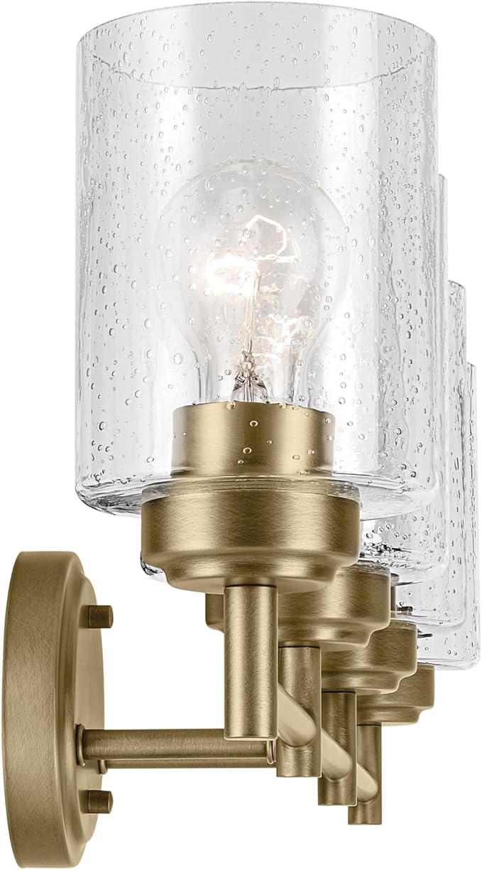 Kichler Winslow 30" 4-Light Vanity Light with Clear Seeded Glass in Natural Brass for Bathroom Vanity, Luxe Industrial, (30" x 9.25"), 45887NBR
