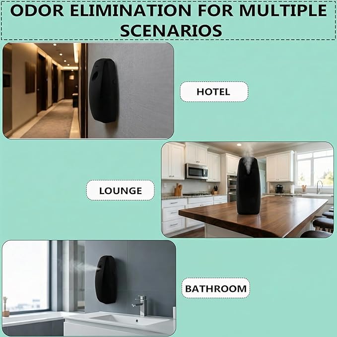 Automatic Air Freshener Dispenser – Wall Mounted Time Mist Spray for Home, Bathroom & Office – Battery Operated Scent Sprayer Compatible with Commercial Air Fresheners(Black)