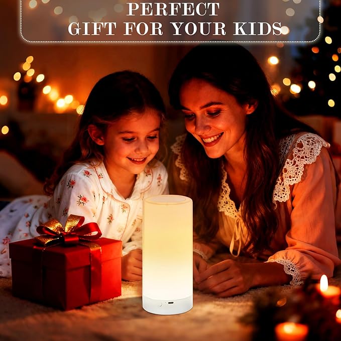Table Lamp, Touch Sensor Bedside Lamps, Dimmable Warm White Light & Color Changing RGB for Kids Room,Living Room,Camping
