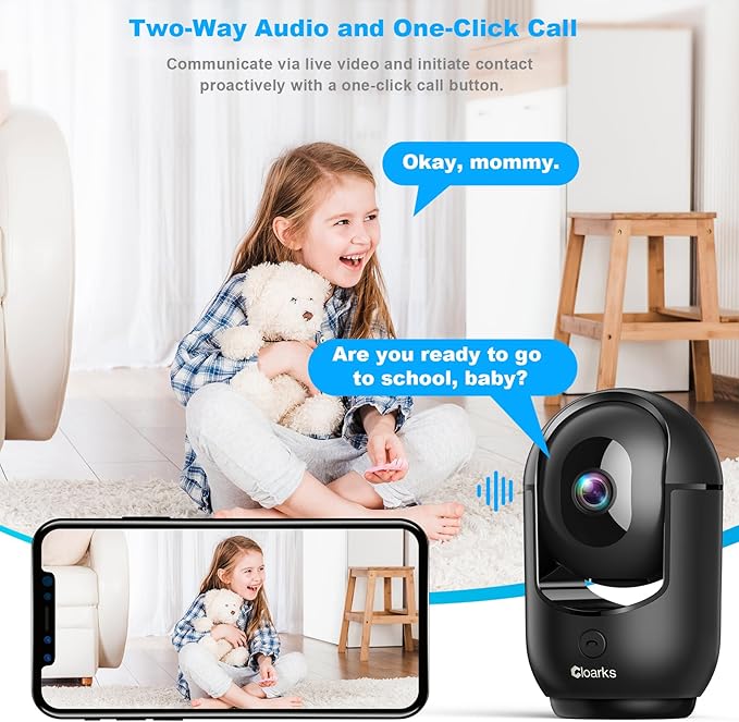 2K Pan/Tilt Security Camera, WiFi Indoor Cameras for Home Security with AI Motion Detection, Pet/Dog/Baby Camera with Phone App, 2-Way Audio, 24/7, Siren, TF/Cloud Storage，Black