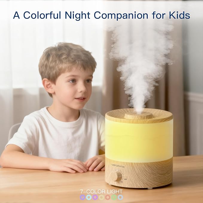 MEGAWISE 2 Pack1.5L Cool Mist Humidifier 2-Pack with 7 Color LED Lights, Adjustable Mist, Quiet Ultrasonic Humidifiers for Bedroom & Home