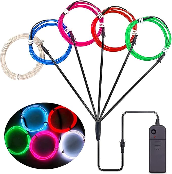 Ourbest EL Wire Lights Battery Powered, Wearable Led Wire Lights 5in1 neon String Light,DIY neon Sign kit Stay/Slow/Fast Flash Party Decoration 1M MUL
