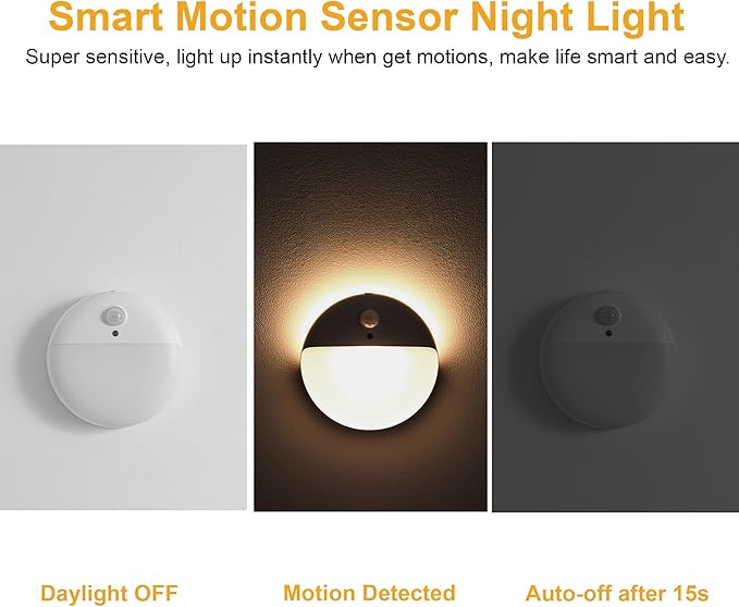 4 Pack Stair Lights Indoor, 2.6" Small Stick on Lights, Dimmable Motion Sensor Night Light, 3 Light Modes, Portable Battery Night Light for Corners, Cabinet, Toilet, Bedroom, Kids, Warm White