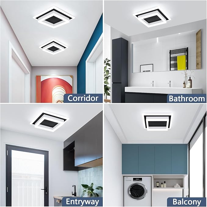 32W Modern LED Ceiling Light, Small Flush Mount Light Fixture, Kitchen Ceiling Lighting Fixtures 6000K, Square Hallway Lighting Fixtures for Living Room Bedroom Bathroom 2 Pack