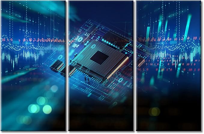 TUMOVO Wall Decor CPU Concept Wall Art Abstract Futuristic PCB Pattern and CPU Artwork Pictures Wall Decor for Living Room 3 Piece Contemporary Home Decor Print on Canvas Ready to Hang (60" Wx40 H)