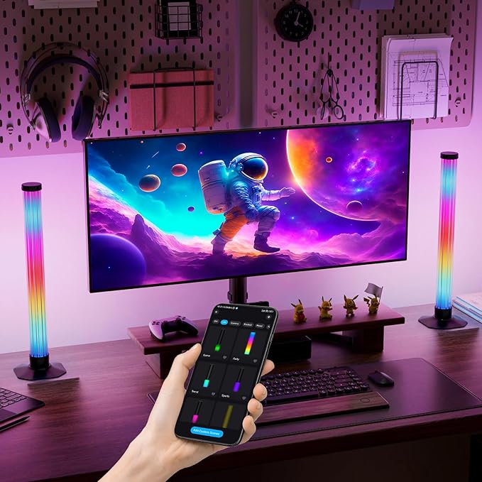 MIHEAL 360° RGB Light Bars LED TV Backlight with DIY Music Sync Modes Smart Bluetooth Control, 8 Scene Modes Color Light Bar for Room Decoration, Gaming, PC, TV …