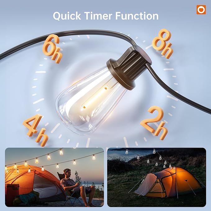 addlon 54FT(48+6) Solar String Lights Outdoor Waterproof with USB Port & Remote Control Dimmable Solar Patio Lights IP65 Solar Powered Edison LED Bulbs for Outside Bistro Camping