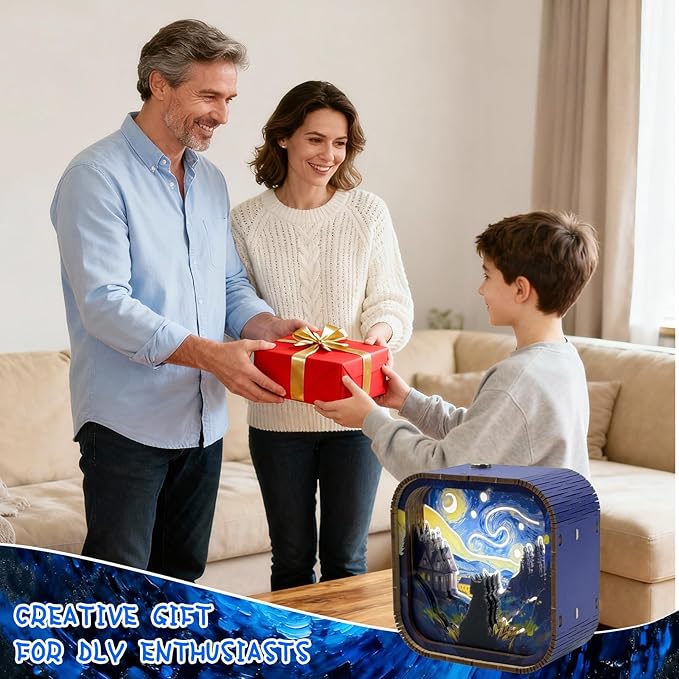 3D Wooden Puzzle Night Light DIY LED Art Lamp Kit for Adults Desk Decor Relaxing Craft Project Table Ornament and Unique Gift (Starry Cat)