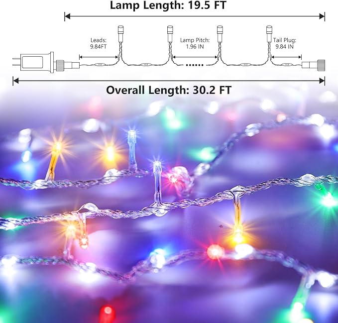 30FT String Lights - 240 LEDs Water Flowing Multicolor String Lights with 8 Basic Modes + 6 Flowing Modes,Outdoor Waterproof Timmer Memory Function Patio Lights (White)