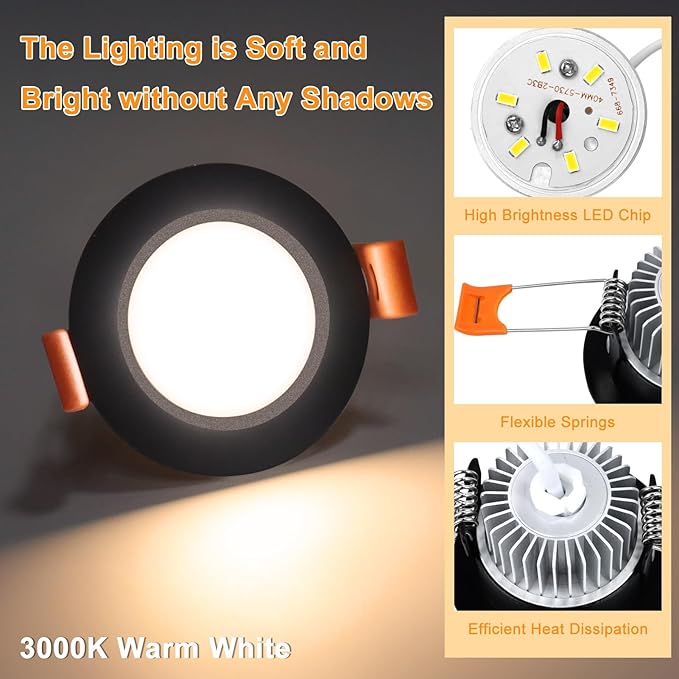 YGS-Tech 2 Inch LED Recessed Lighting, Dimmable Downlight 3W(35W Halogen Equivalent), CRI80, 3000K Warm White Ceiling Light with LED Driver(10 Pack)