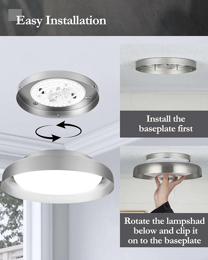 Ken & Ricky Flush Mount Ceiling Light Fixture, Led Dimmable 24w for Bedroom Kitchen Bathroom Laundry Hallway Entryway,Remote Control (Brushed Nickel,12Inch,2PK)
