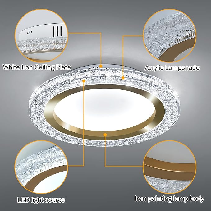 UOFUS Gold LED Flush Mount Ceiling Light 15.7inch Modern Round Ceiling Light Fixture 6400K Super Bright Circle Ceiling Lamp for Bathroom Kitchen Bedroom Living Room Entryway Hallway Stairwell
