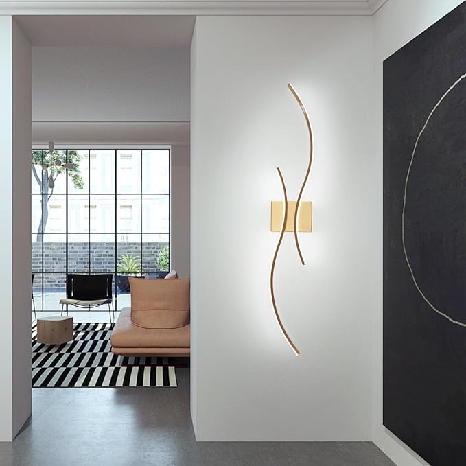 CANEOE Modern Wall Sconce, 39Inch Gold LED Wall Light Fixtures,6000K Bathroom Vanity Light Fixtures Over Mirror Indoor Bedroom Wall Lamps for Living Room Hallway Sconces Lighting
