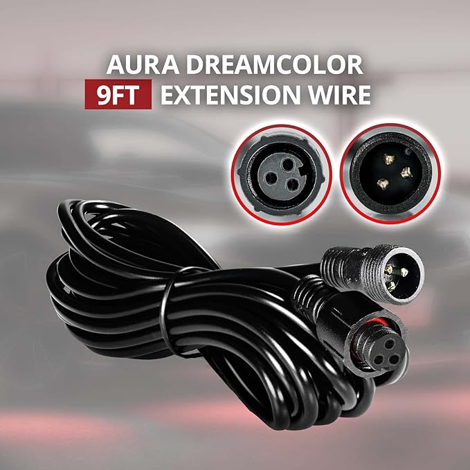 OPT7 1pc 9 ft Front Extension Wire, Compatible ONLY with Aura DreamColor RGB-IC LED Chasing Light Kits, 3-Pin Waterproof Connector, 22 AWG